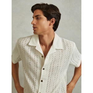 REISS PARADISE Cotton Crochet Cuban Collar Shirt